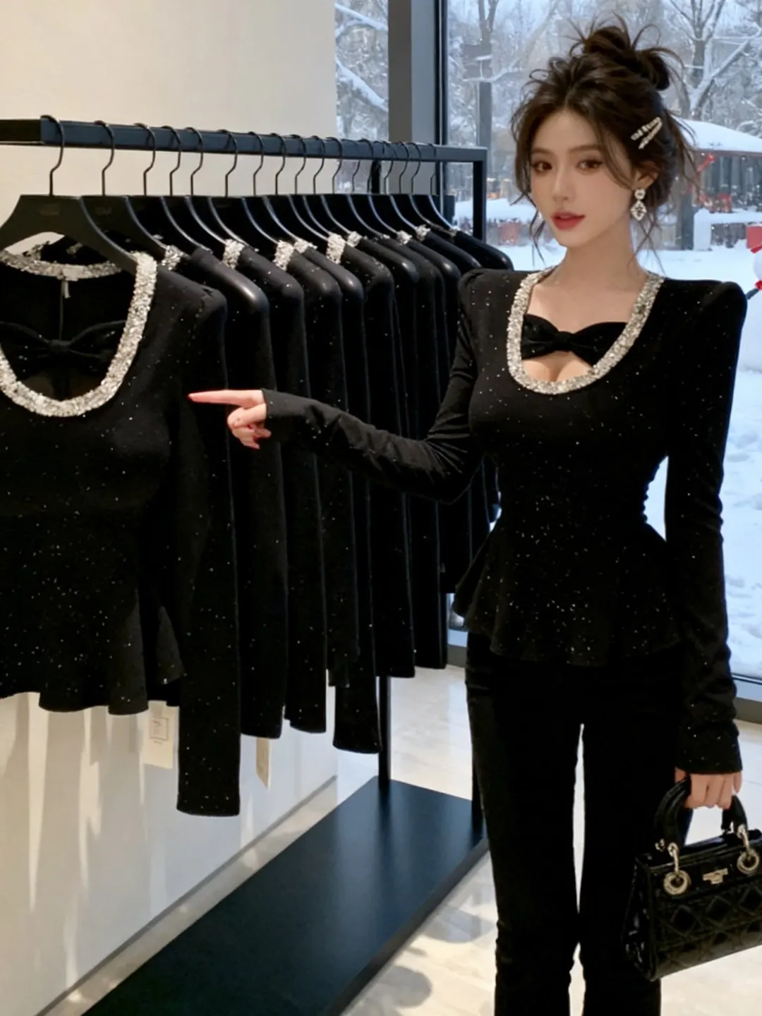 

Элегантная женская футболка с длинным рукавом и круглым вырезом, с узлом, приталенная, уникальная базовая модель, весна 2026, для повседневной носки, однотонная