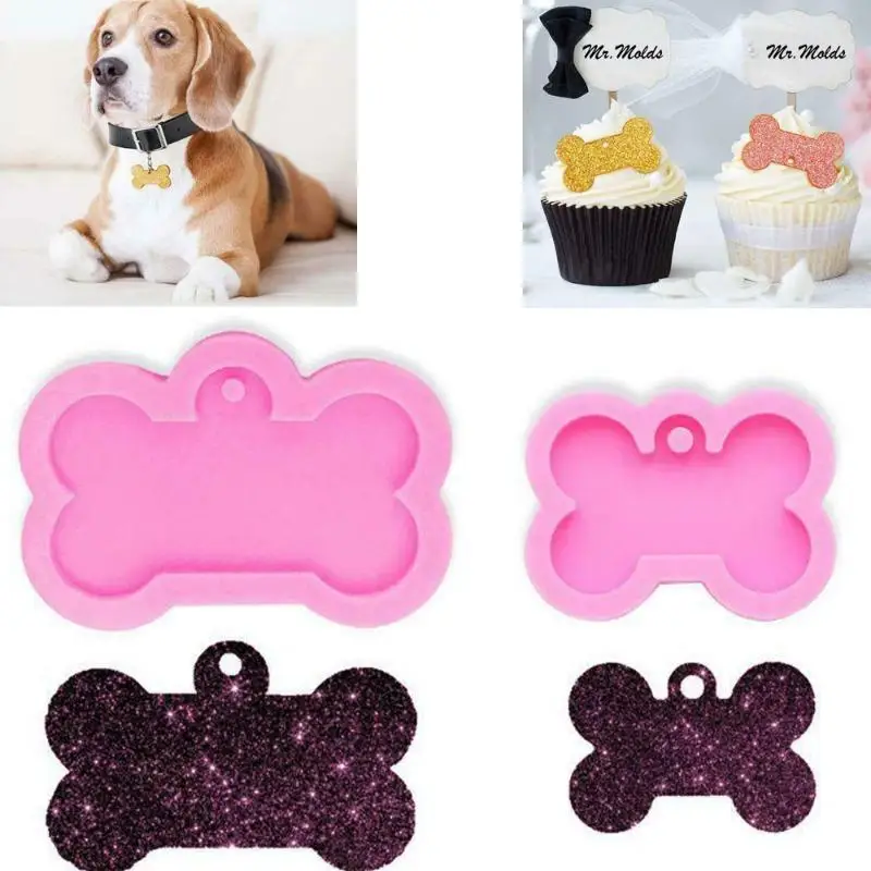 Moule en silicone en forme d'os ovale, 2 pièces/paquet, pour fabrication de médailles pour chien, décoration artisanale en résine DIY