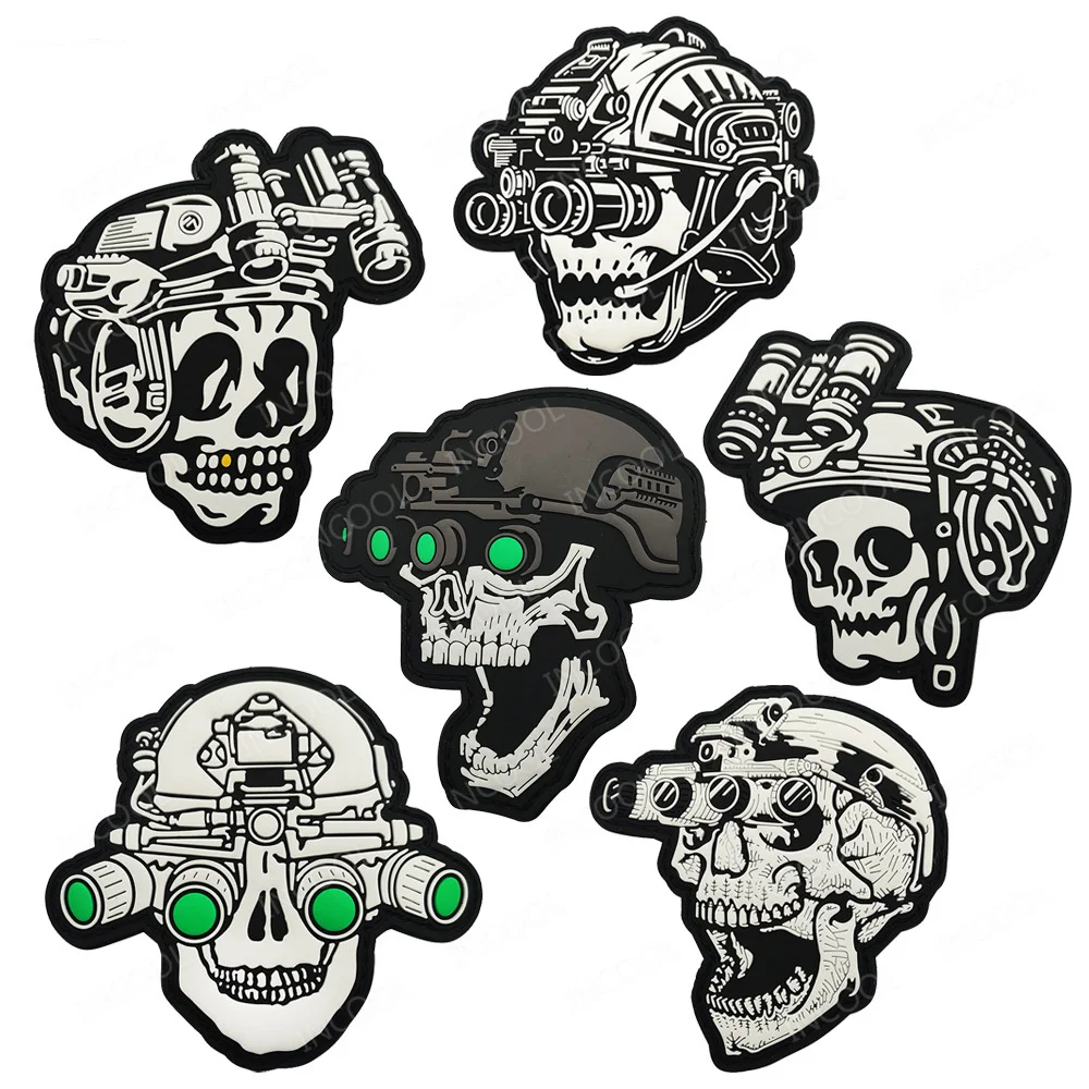 Rubber PVC Skull Telescope Arms Patches Airsoft Shoulder Decorative Armband Coffee Embroidered Patch For Clothing Jackets