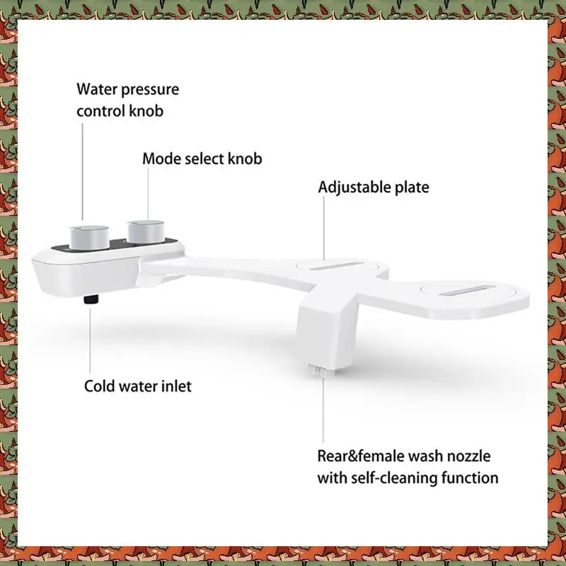 

ABLQ Bidet Attachment Ultra-Slim Toilet Double Nozzle Spiral Adjustable Water Pressure Non-Electric Sprayer