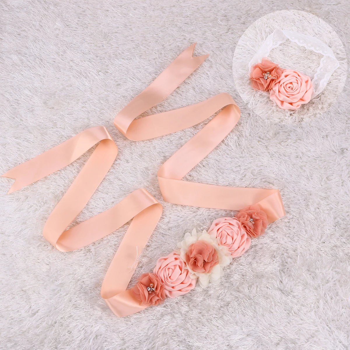 

2Pcs Flower Sash Flower Girl Sash Rhinestone Belt Rhinestone Wedding Ribbon Maternity Photo Prop Satin Pearl Decor