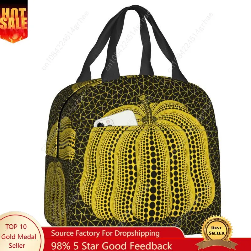 Custom Yayoi Kusama Pumkin Portable Lunch Boxes for Women Abstract Painting Cooler Thermal Food Insulated Lunch Bag Office Work