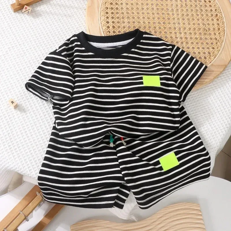 1-10Y Summer Baby Boy Girls Clothes Set Children Stripe T-shirts and Shorts 2 Pcs Suit Kid Top Bottom Outfits Casual Tracksuits