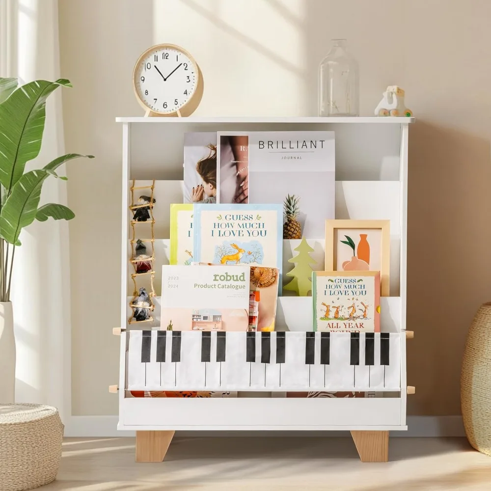 

Toddler Bookshelf for Classrooms, Playrooms, and Nursery - Wooden Kids Bookcase Front and Back Storage, Children Book Rack