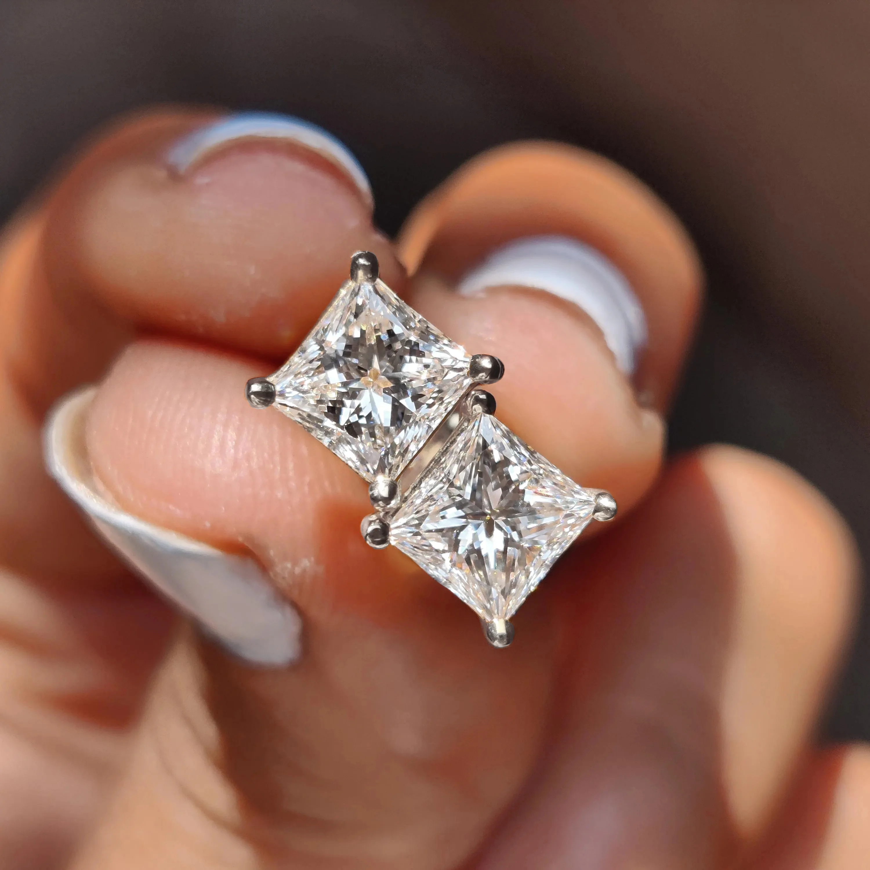 Princess Cut 0.4-2CT Moissanite Stud Earrings for Women Men Sparking Square Simulated Diamond Ear Studs S925 Silver Jewelry
