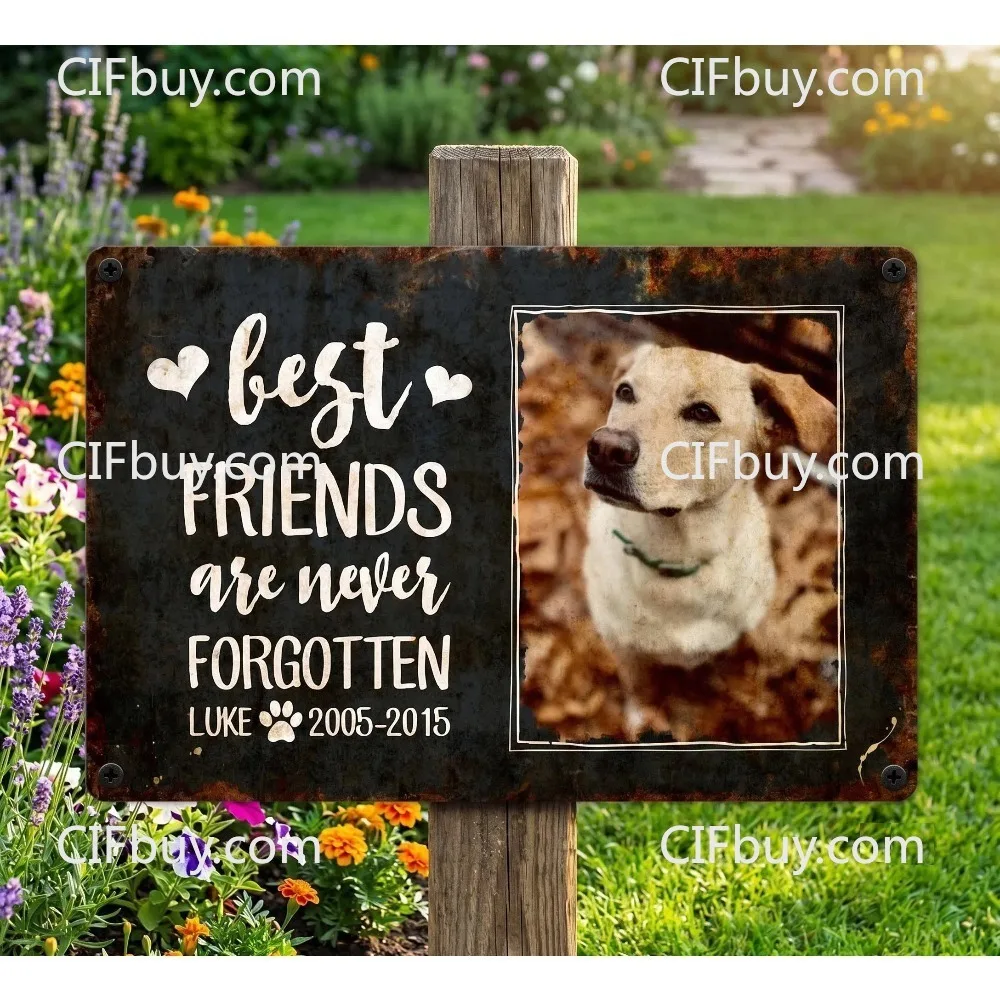 Personalized Pet Memorial 2D Flat Vintage Metal Sign, Custom Dog Photo Name Year Wall Decor Gift (Only For Decoration)