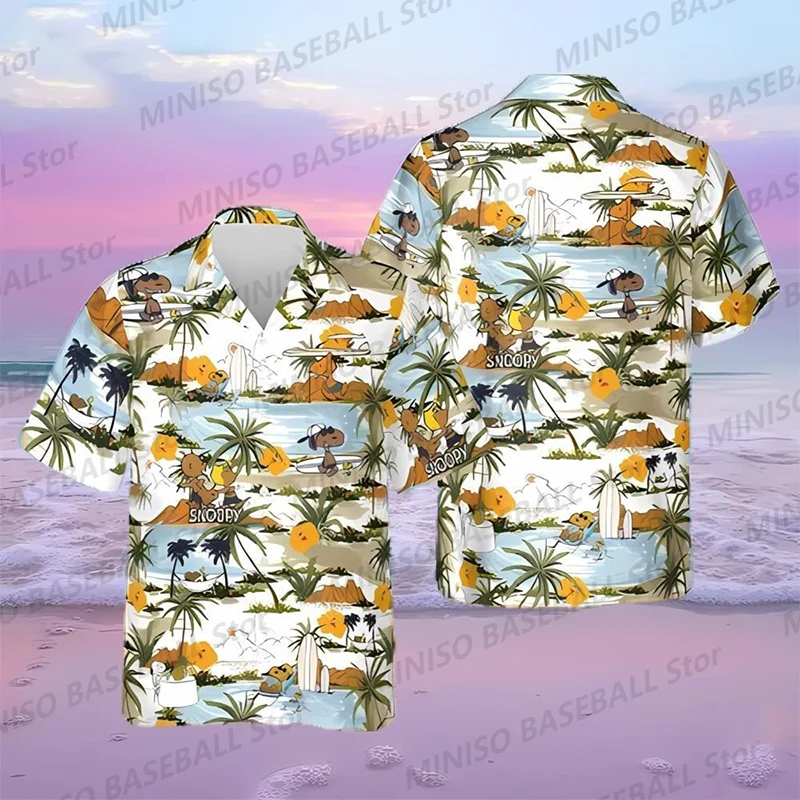 2024 neue Sommer Disney Boy & Girl Snoopy Cartoon Muster Hawaii Beach Resort Shirt Kind/Erwachsene lässig Familie Eltern-Kind-Kleidung