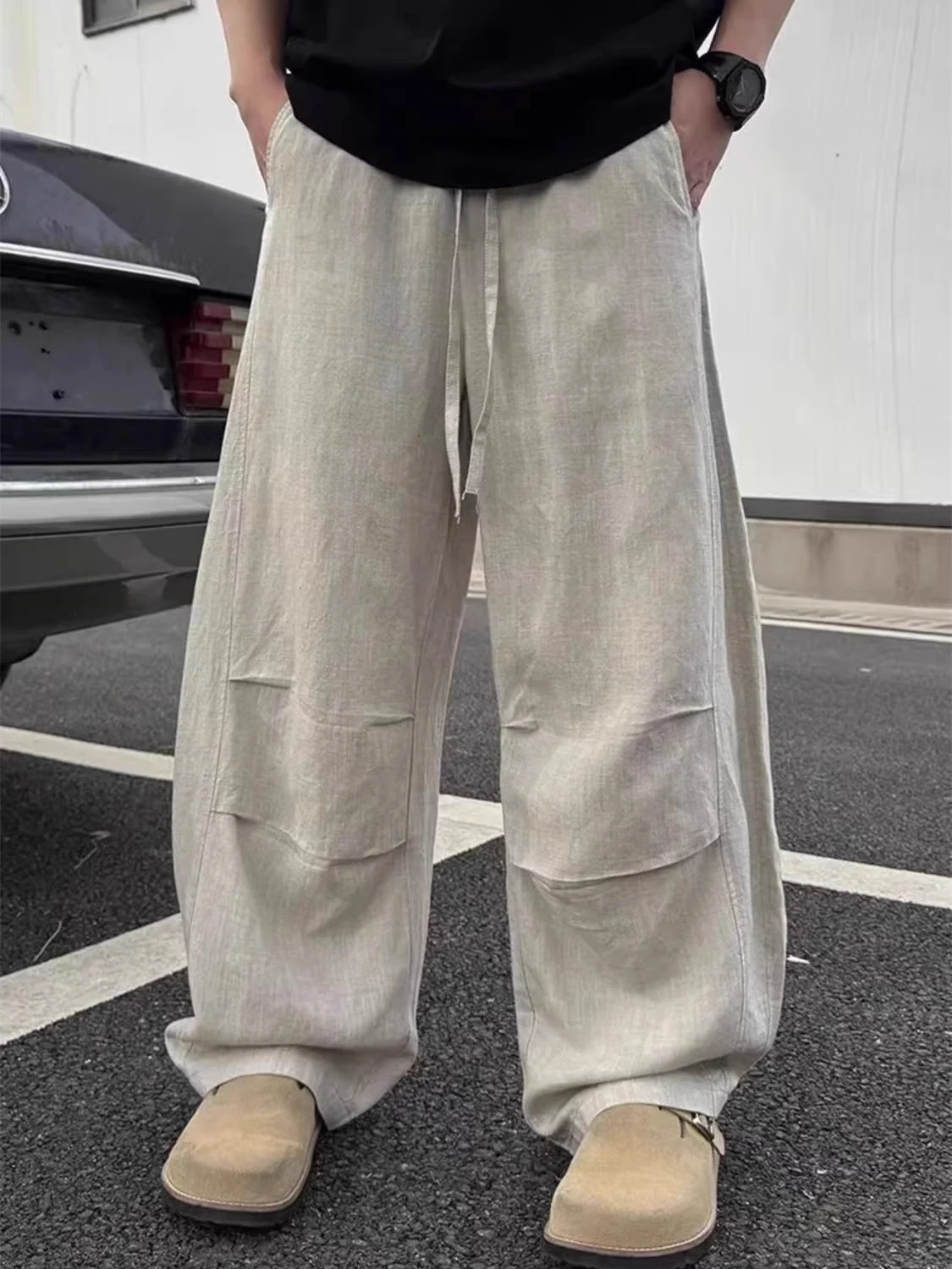 

Loose Straight Leg Casual Pants Men's Summer Faion Brand Linen Light Weight Breathable Loose Long Trousers Casual Sle