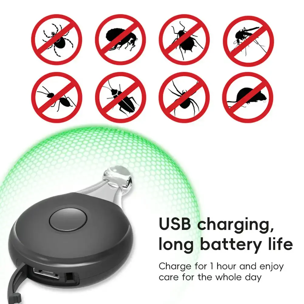Repelente de insectos portátil, repelente de plagas ultrasónico recargable por USB, repelente de pulgas y piojos para niños, mascotas, actividades al aire libre