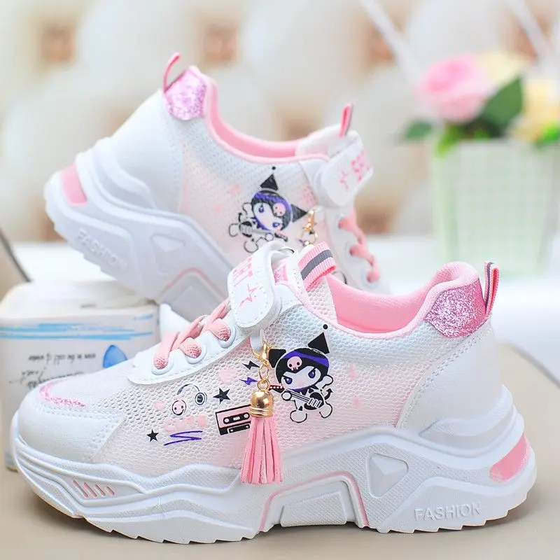 New Kuromi Anime Casual Mesh Sneakers Sanrio Kawaii Sweet Cartoon Cute Student Breathable Running Shoes Fashion Gift for Kids