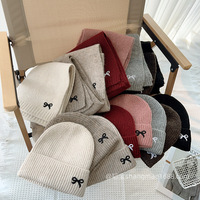 2PC Cute Bow Embroidery Children's Knitted Hat Scarf 2-piece Set Solid Color Girl Baby Versatile Set