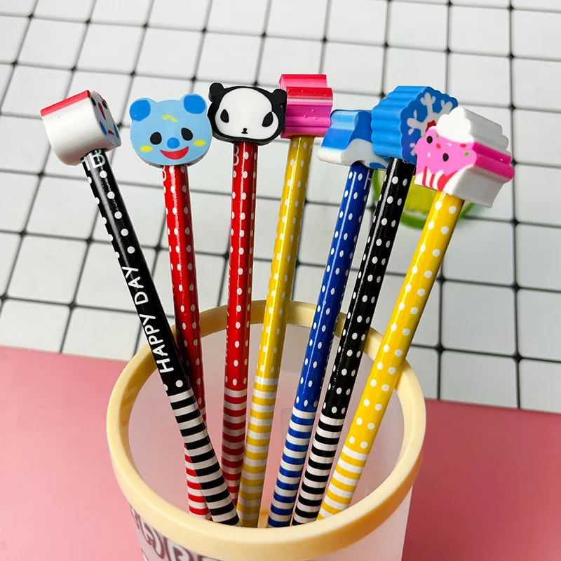 10/20Pcs Cute Cartoon HB Pencils With Kawaii Eraser Head for Children\'s Stationery Kids Drawing Writing Pen School Supplies