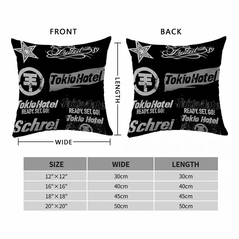 Tokio Hotel 50x50 Cushion Cover 45x45cm Decorative Pillowcase for Living Room Car Decoration Sofa Pillow Home Decor Pilow Covers