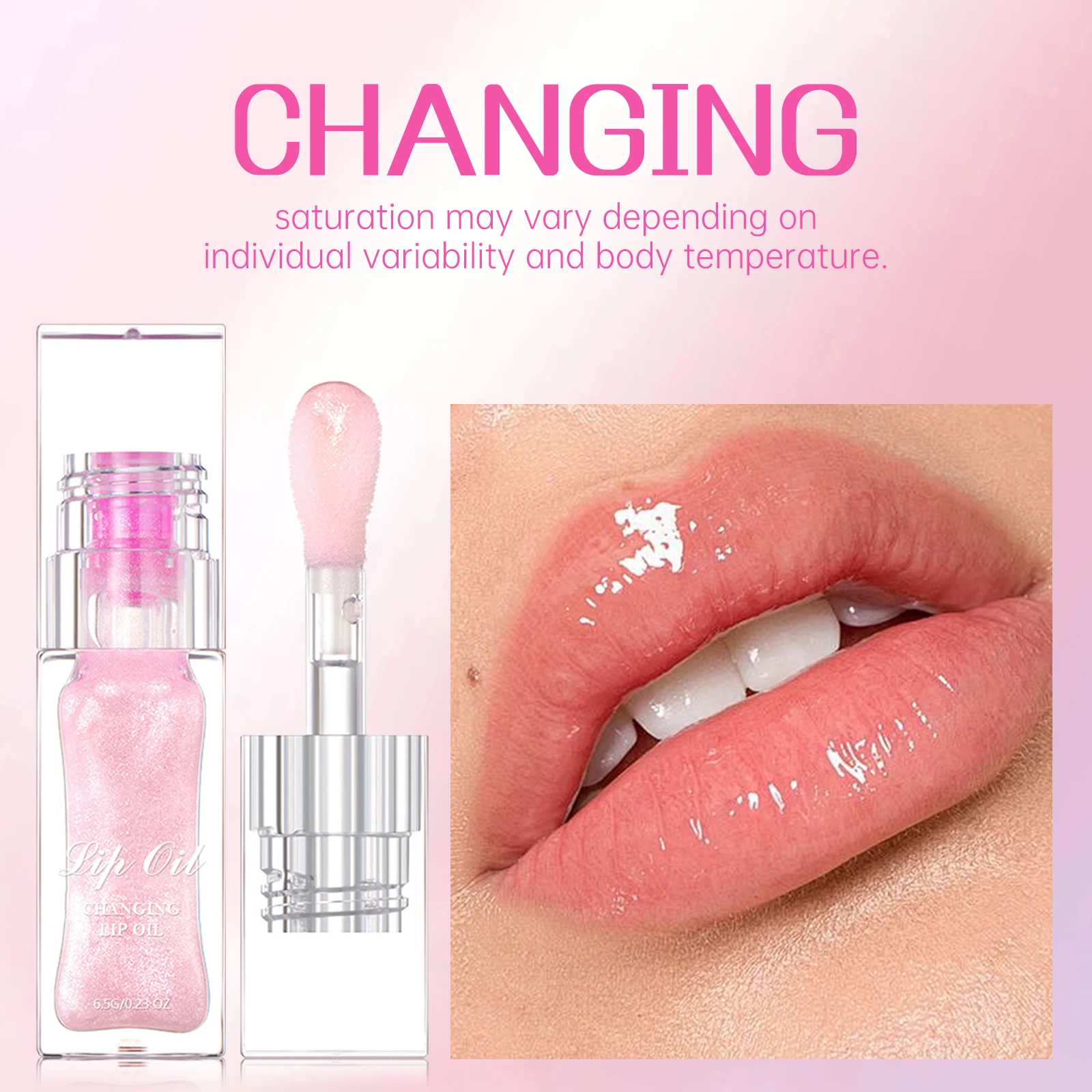Pink Magic Color Changing Lip Oil 6.5g Temperature-Activated Gloss Moisturizing & Shimmering Lip Balm for Lips Care