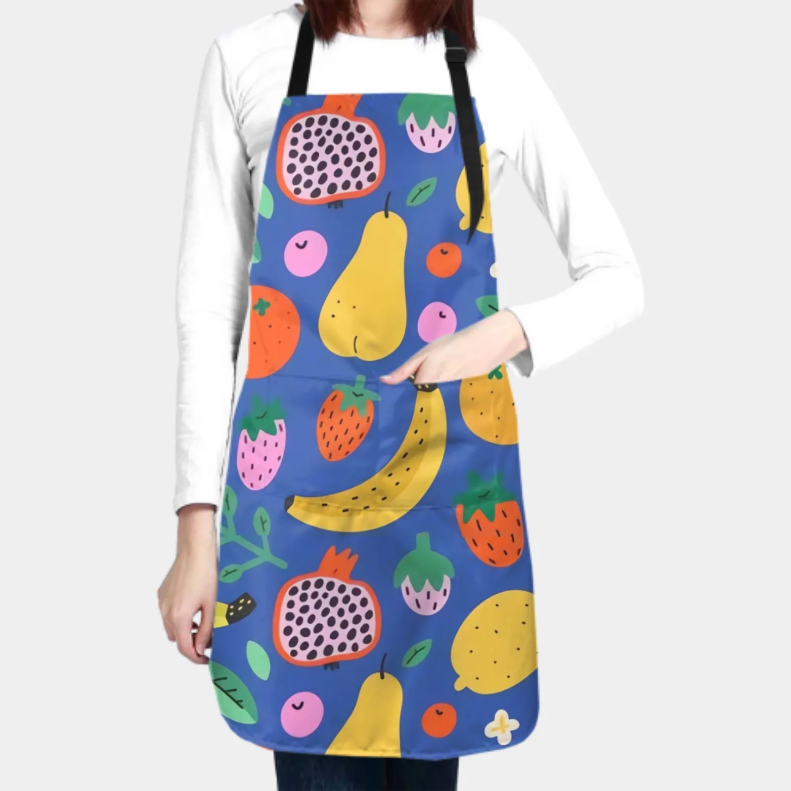 Durable Sweet Food Apron for Women Men Kitchen Florist Cooking Overalls Waterproof Apron with Pockets Chef Cute Doodle Apron