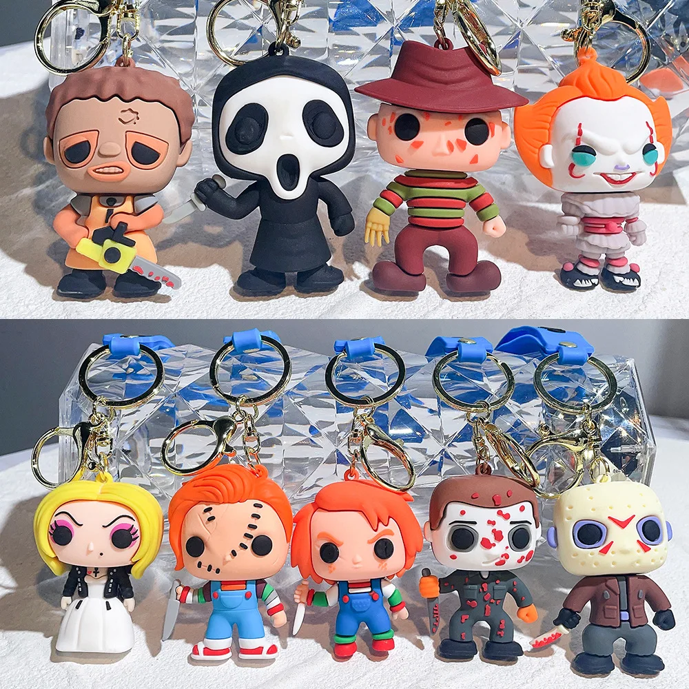 Krueger Halloween Scary Ghost Baby Keychains Dolls Horror Child's Play Chucky Mini Pendants Figures Toy key Chain Gift Freddy