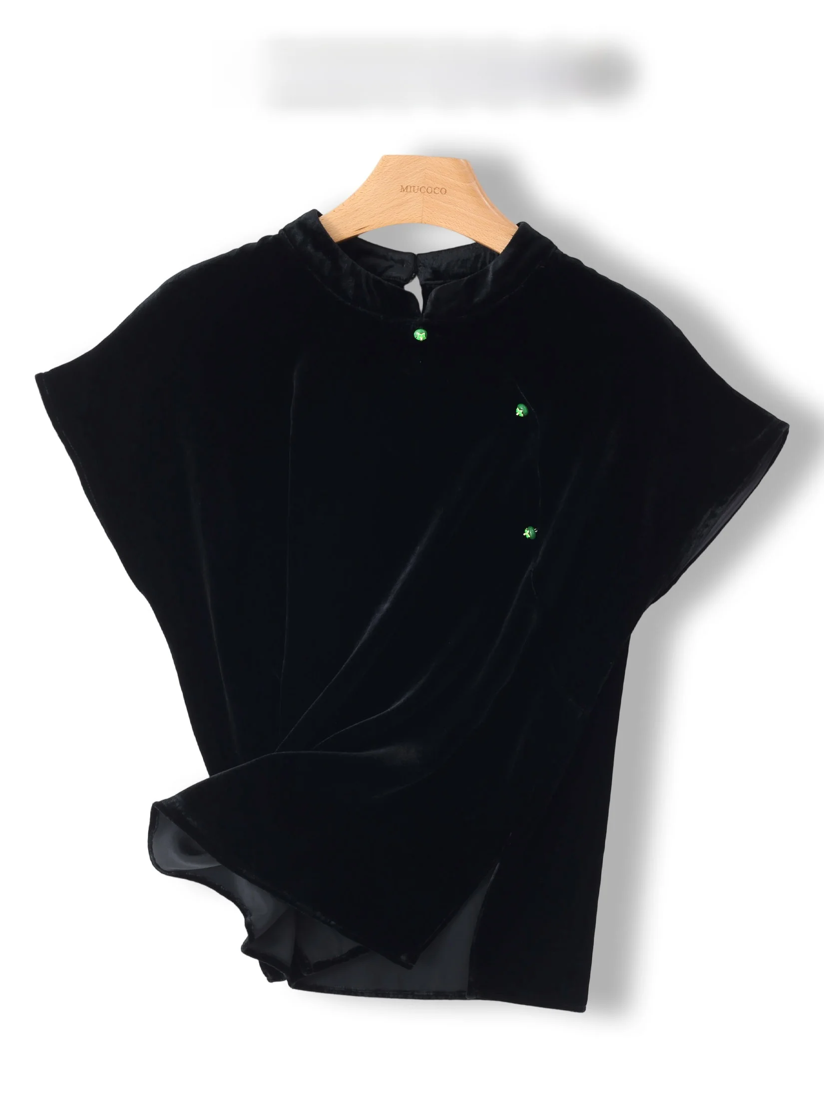 

Easy Wear High Quality Vintage National Style Velvet Silk No Sleeve Shirt Stand Collar Button Detail Versatile Chinese Brand ...