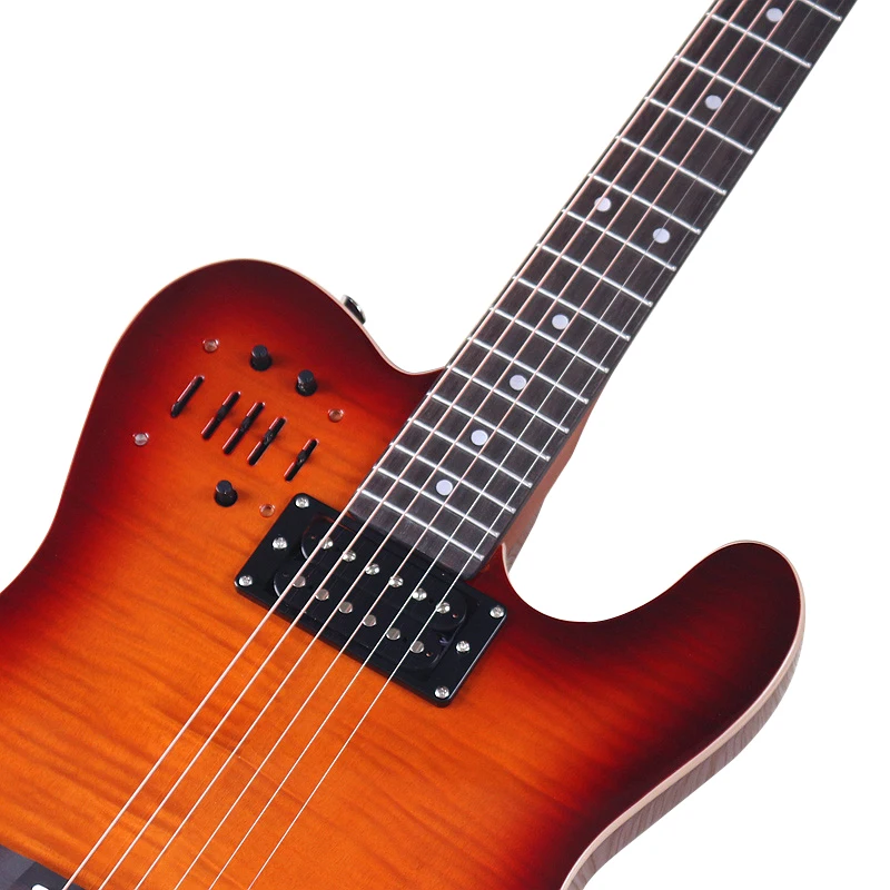 Guitarra silenciosa de 6 cuerdas, Guitarra eléctrica acústica de 39 pulgadas, Guitarra eléctrica acústica universal, tapa de arce flameado, Guitarra de alto brillo