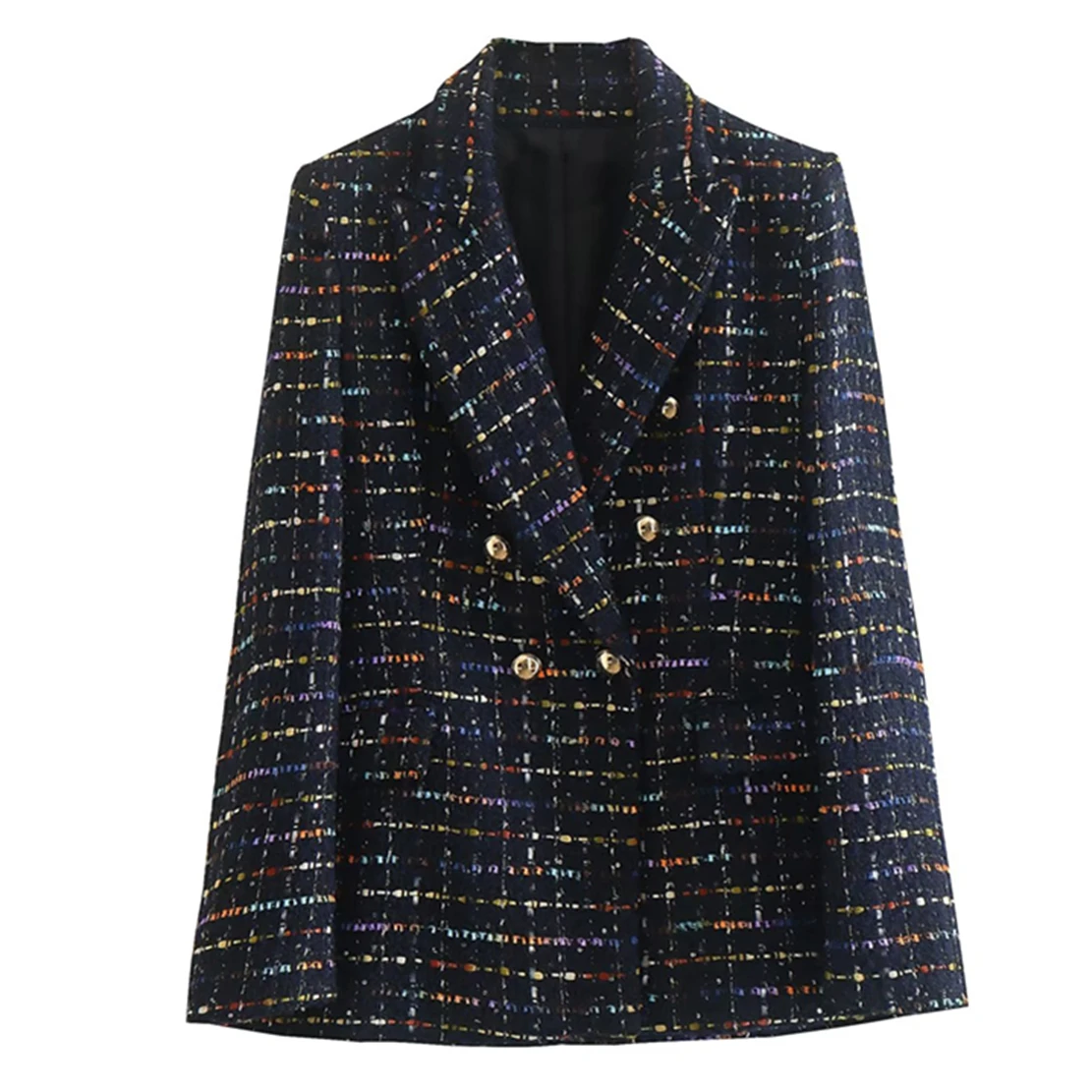 Maxdutti Fashion Casual Jacket Office Lady Elegant Tweed Texture Double Breasted Blazers