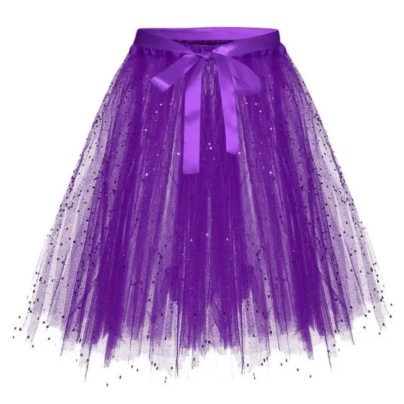 652F Layered Tulle Tutu Skirt Dance Tutu Skirt for Womens Girls Sequins Tulle Skirt