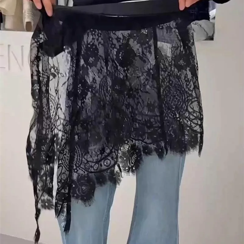 New Design Lace Patchwork Hip Scarf Skirt for Women, High Waist Slimming Versatile Lace Pee Curtain
