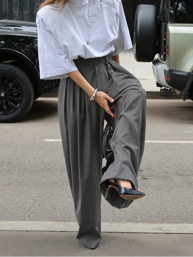 Women's Fashion Casual Loose Versatile Wide-leg Trousers Spring And Autumn Temperament Commuting Pleated High-waisted Suit Pants