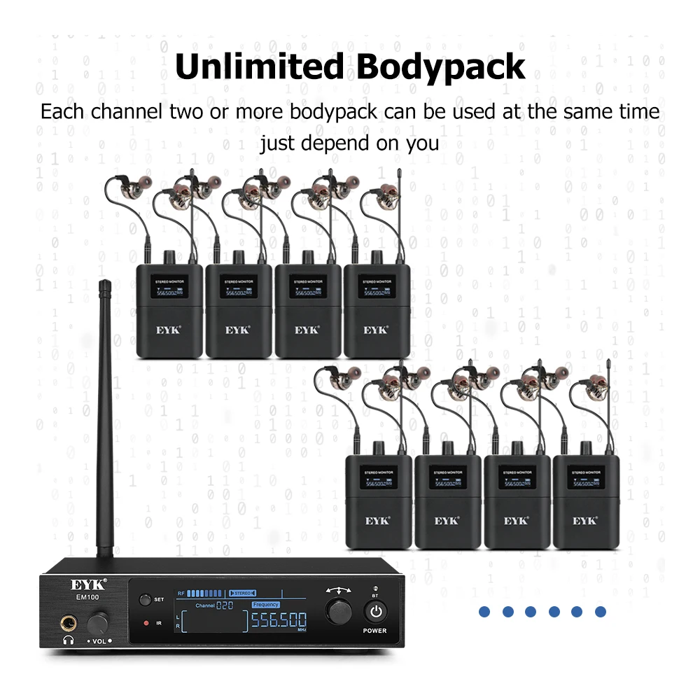 Eyk em100インイヤーモニターシステム、プロのステージステレオ、シンガースタジオ、バンドショー、ドラマー楽器用のuhfワイヤレスリターン