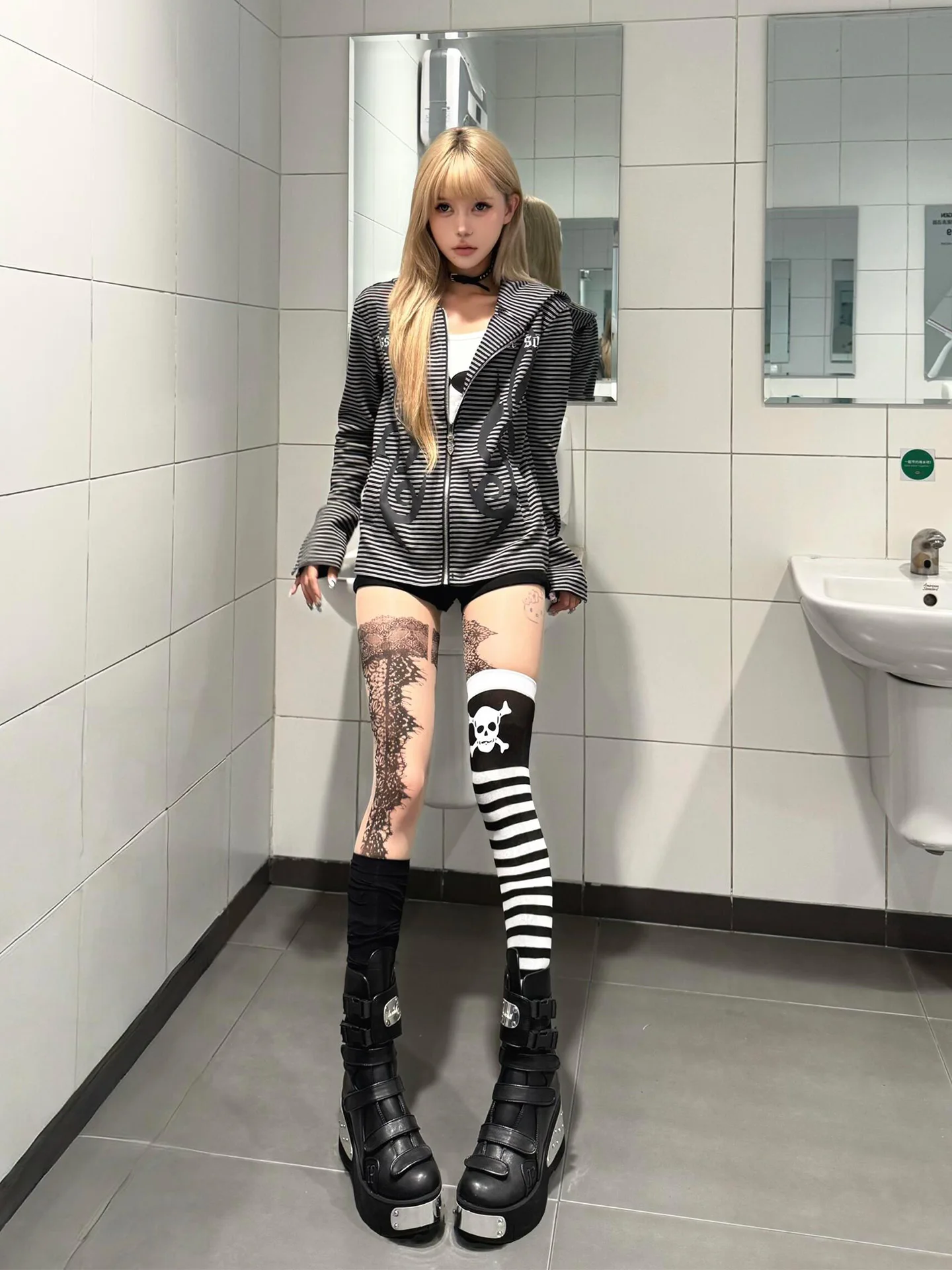 Y2K Street Sle sweat à capuche femme nouveau automne rayé fermeture éclair ouvert Cardigan sous-culture haut Ins longue Sve sweat à capuche avec fermeture éclair