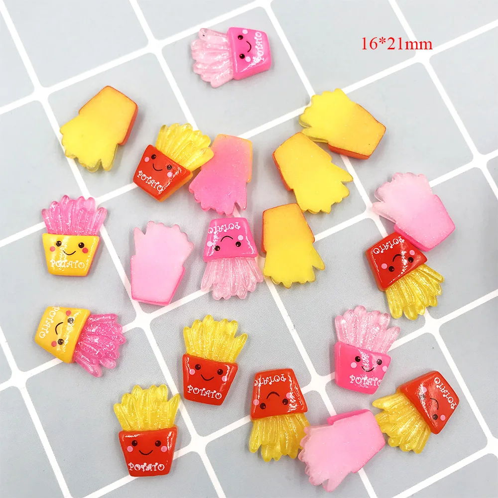 50Pcs Glitter French Fries Flat back Resin Cabochon Kawaii Fake Food Phone Decoration DIY Embellishments for Scrapbooking