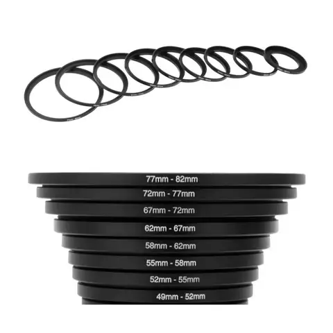 Metal Yükseltme Halkaları Alüminyum Evrensel Lens Adaptörü Filtre Seti 46-48 49-52 52-55 55-58 58-62mm 62-67mm 67-72mm 72-77mm 77-82mm
