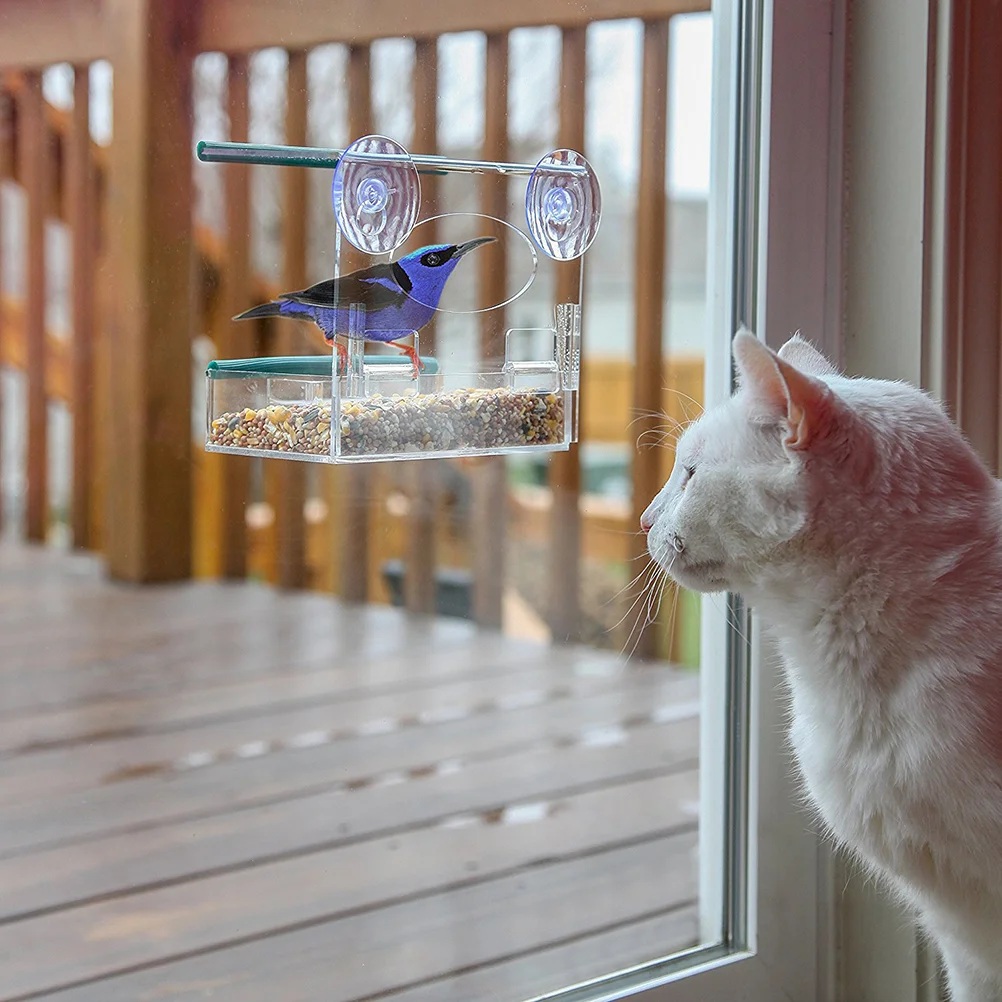 

Transparent Window Bird Feeder Large Bird Feeder Removable Tray With Drain Holes Super Strong Suction Cups