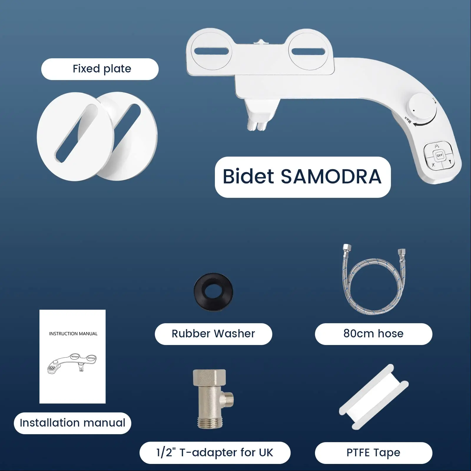 SAMODRA Non-Electric Left-Hand Bidet - Self Cleaning Dual Nozzle (Frontal and Rear Wash) Fresh Water Bidet