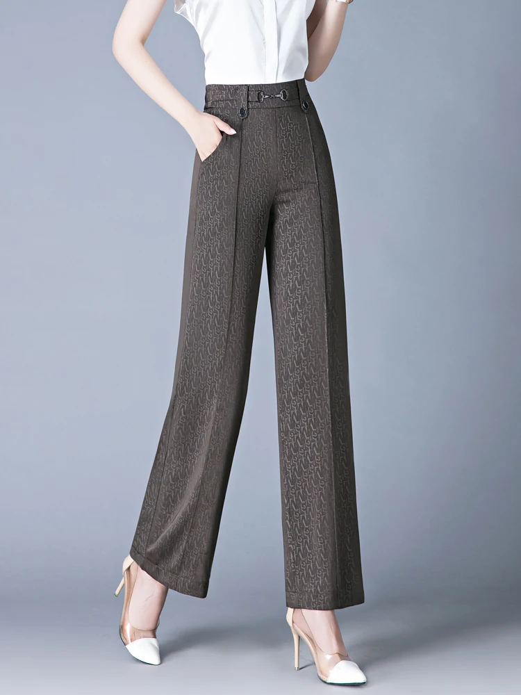 

Широкие брюки из ледяного шелка для женщин, летние, тонкие, эластичные, с высокой талией, повседневные, прямые, для женщин среднего возраста, модные брюки для мам