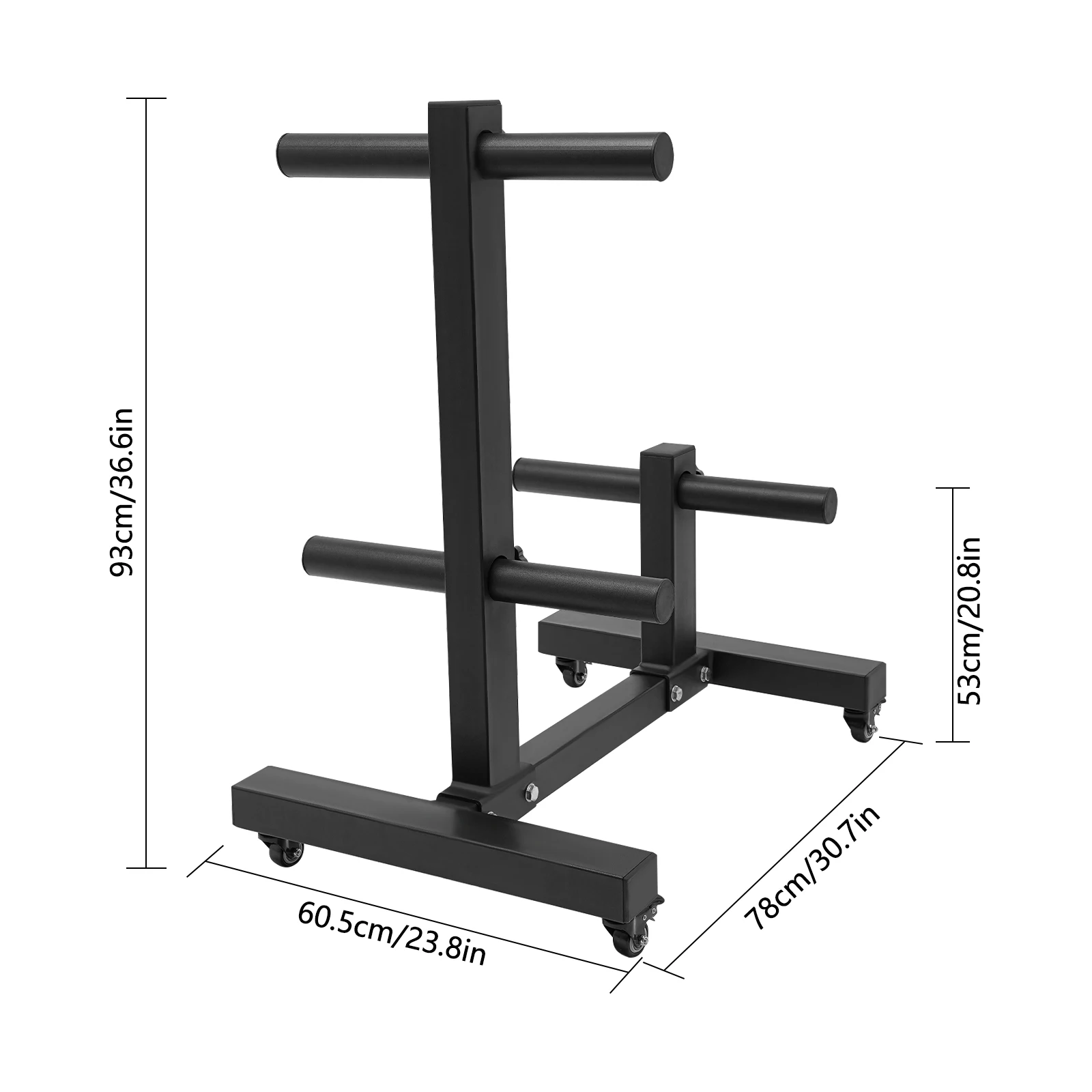 500kg Double Column Weight Plate Storage Organizer,Movable Weight Tree Rack with Universial Wheels, Q235A Steel For 2inch Weight Plates Home Gym School Hotel