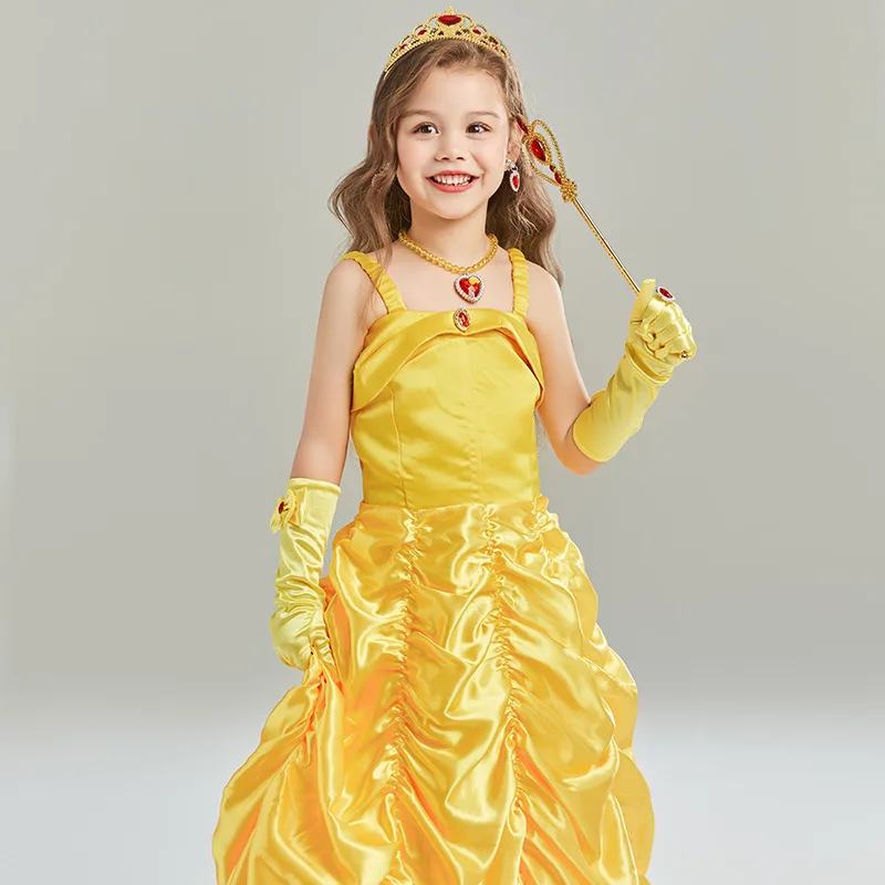 Girls Princess Dress Halloween Cosplay Belle Costumes Kids Carnival Birthday Party Children Clothing Vestidos  stage Prom Gown