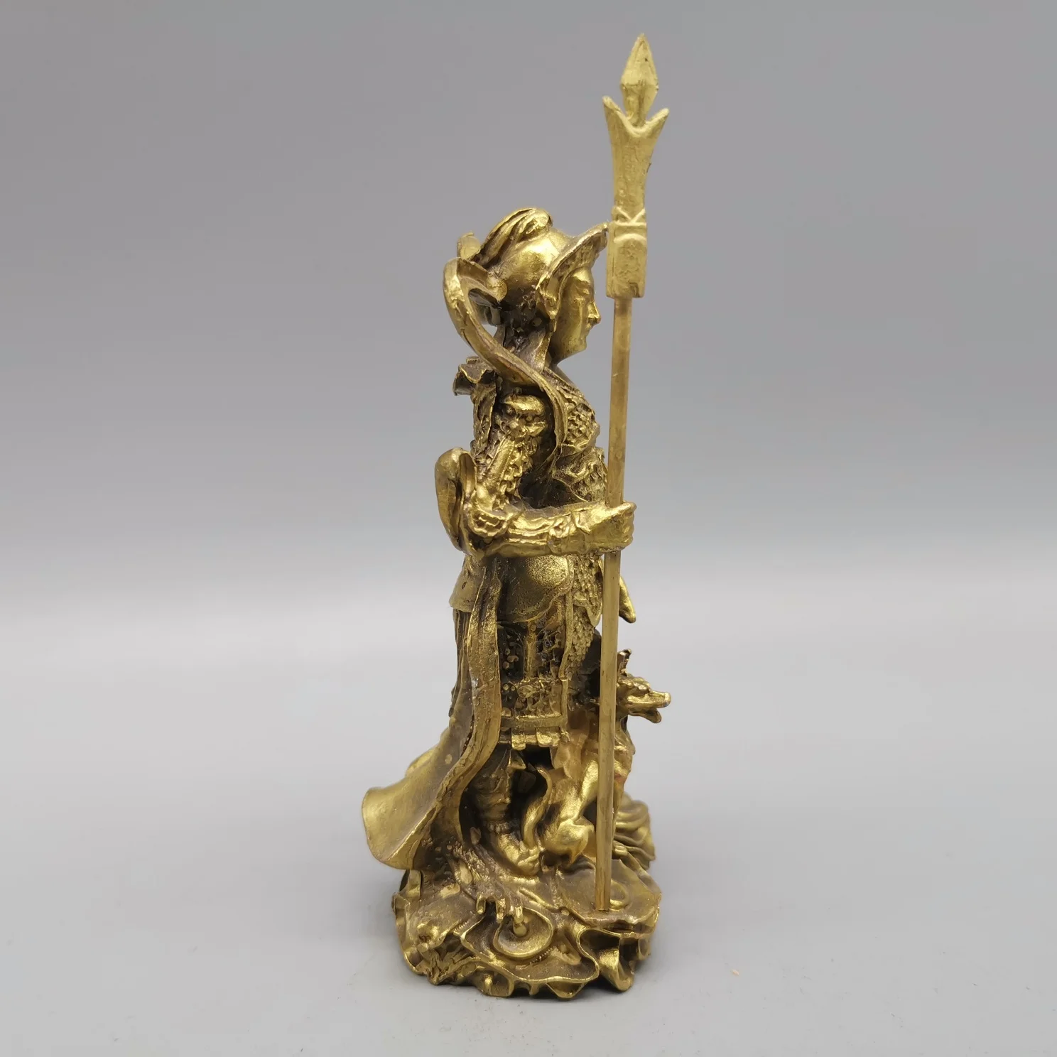 Antique Collection Brass Erlang Zhenjun Yang Jian Holding A Three-Pointed Two-Edged Halberd Statue