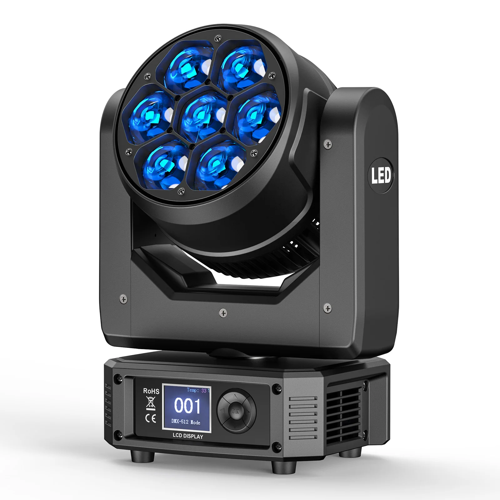 Yiflamefly 300W Wash Beam Moving Head Light 7X25W RGBW LED Bee Eye Zoom Stage Lights DMX512 DJ Light For Christmas wedding Party