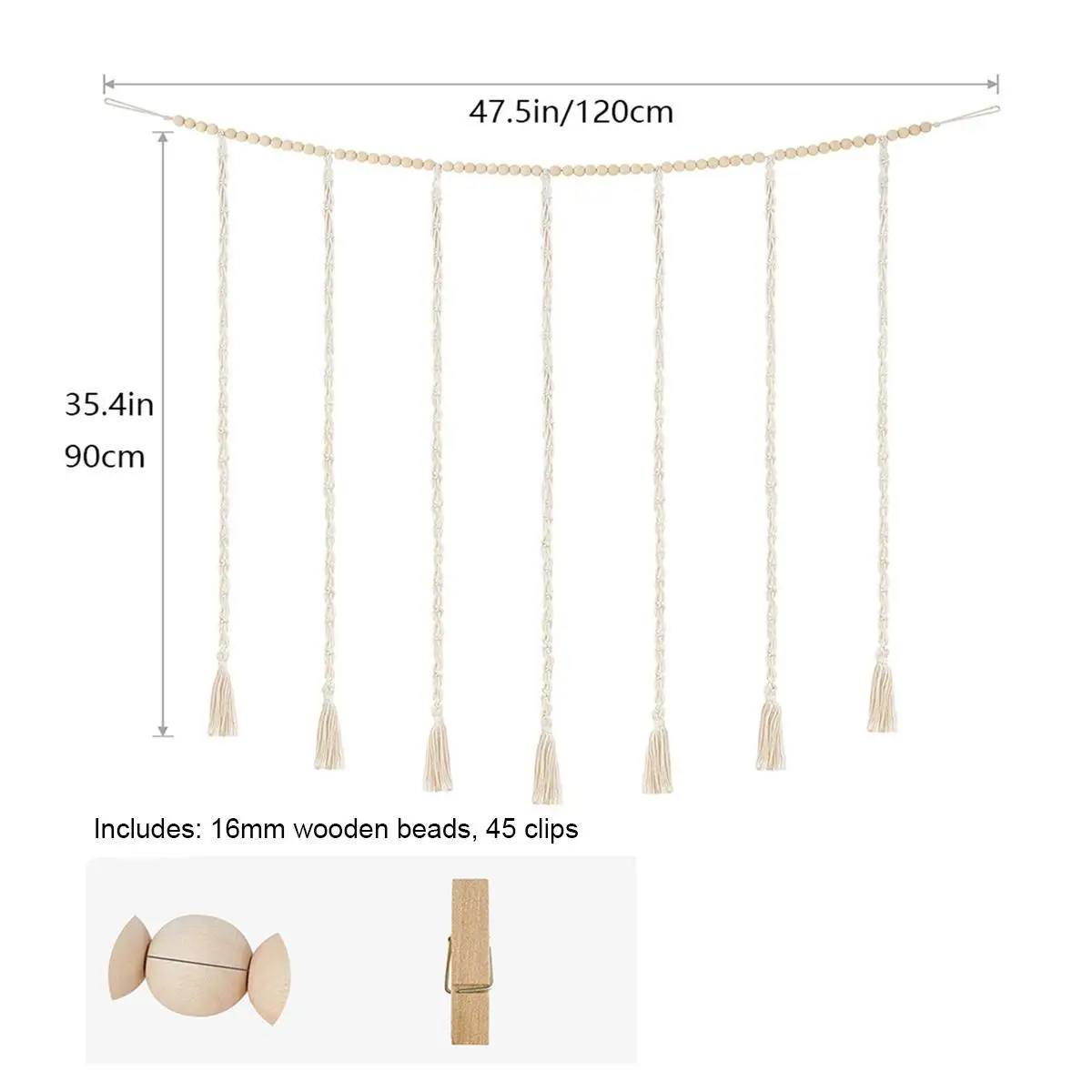 Woven Tassel Photo Display Wood Clip Picture Frame Macrame Wire Holder String Light Boho Room Decor Wood Bead Wall Art Gift Art