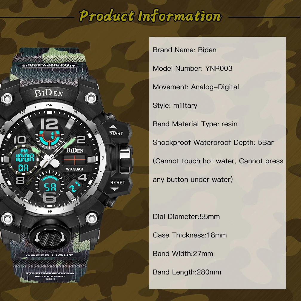 Biden waterproof sport quartz watch for man