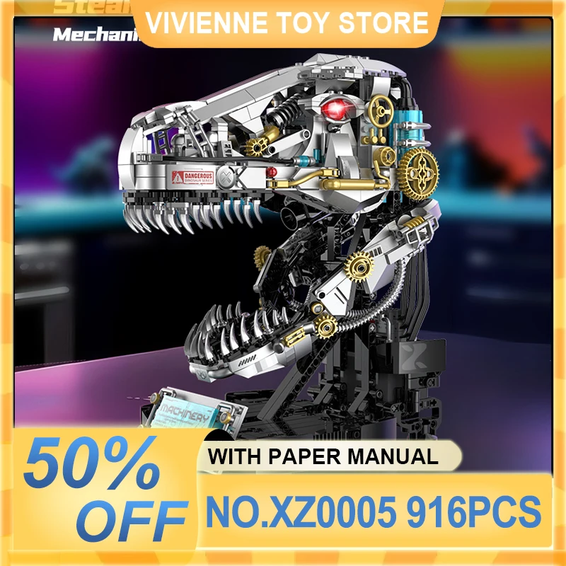 

MOC XZ0005 персонализированный механический череп T-Rex блоки кирпичи сборка металлические коллекционные игрушки Рождественский подарок для взрослых и детей