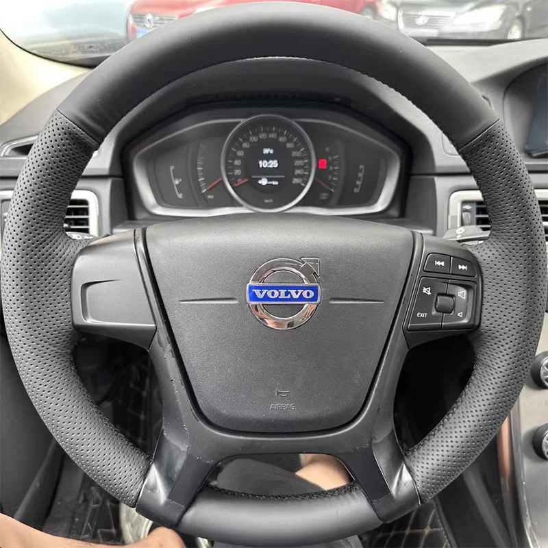 For  Volvo 2009-2013 XC60 10-12 S80 Hand Sewn Needle Thread Car Steering Wheel Cover Interior Car Accessories Genuine Leather