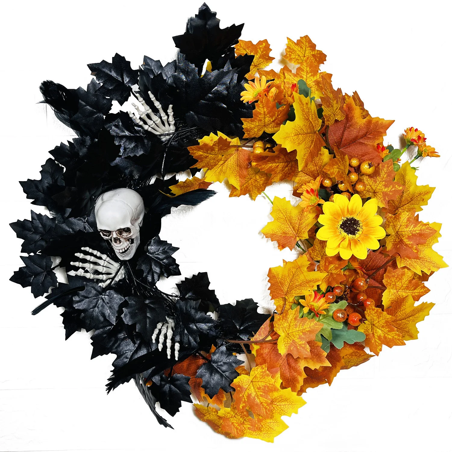 Skull Two-color Artificial Round Wreath Halloween Door window Wall Background Hanging Wreath Home Horror Decoration