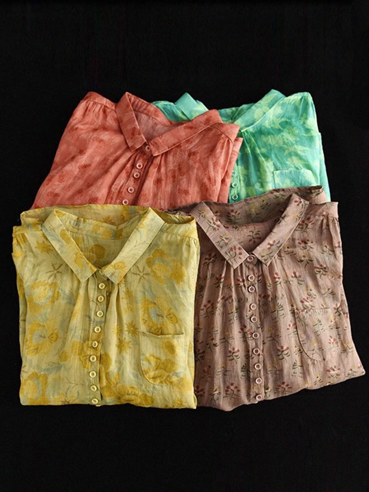 

Легкий японский Sle Linen irt Женский льняной топ с принтом ort Sve Свободный хлопковый льняной топ Удобный дышащий S...