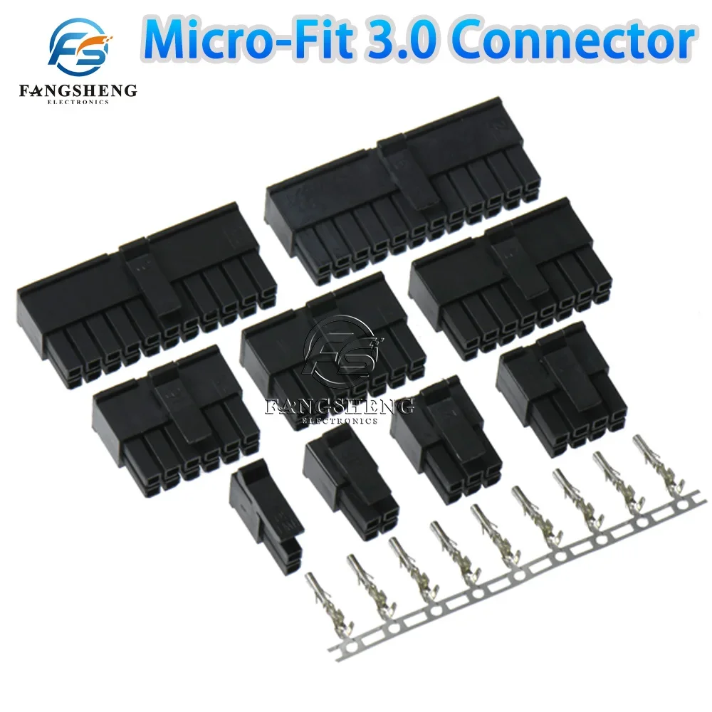 10sets MX3.0mm Micro-Fit 3.0 Connector 3.0mm Pitch Male 2P 4P 6P 8P 10P 12 16P 18P 20P 24Pin Mini 5557/43025 Male Shell+Terminal