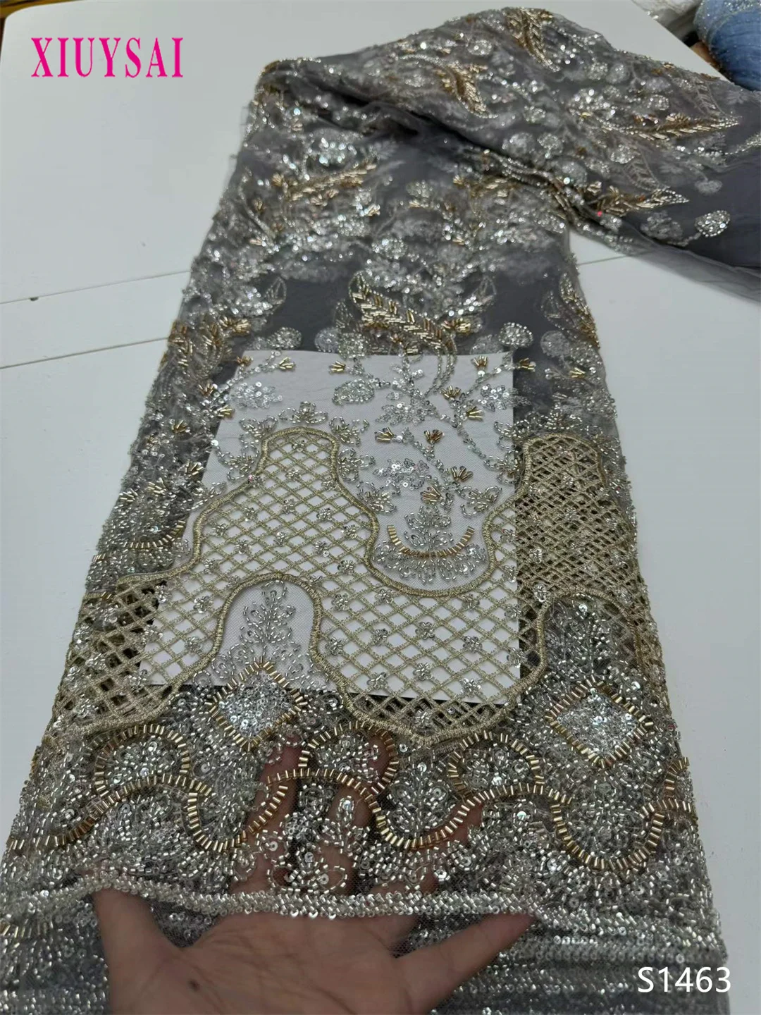 

5 ярдов серой французской кружевной ткани с бисером, высококачественная африканская сетка с пайетками для женских свадебных платьев, в нигерийском стиле