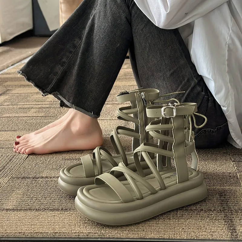 Breathable Shoes Low Sandals Woman Leather 2024 Summer Open Toe Clogs With Heel Suit Female Beige Low-heeled Peep Thick Black N