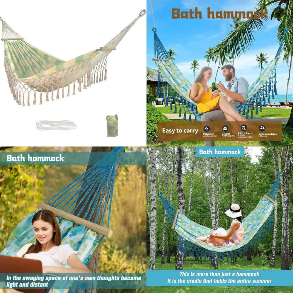 

Экологичный двойной гамак в стиле бохо, портативные уличные качели на 2 человека, идеально подходят для патио, пляжа, сада, свадьбы (зеленый)