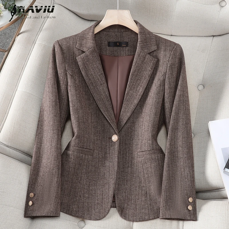 

NAVIU 2025, новинка весны и осени, женский пиджак, элитный модный дизайн, темпераментные полоски, офисное женское рабочее пальто