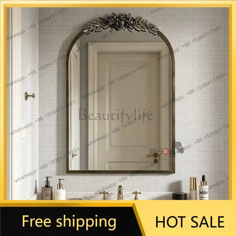 LS French arched bathroom mirror wall-mounted toilet light luxury entrance fireplace decorative mirror