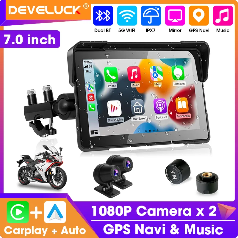 5/7 بوصة Carplay دراجة نارية الملاحة GPS اللاسلكية أندرويد السيارات موتو DVR شاشة عرض مراقب IPX7 الدراجات النارية الملحقات
